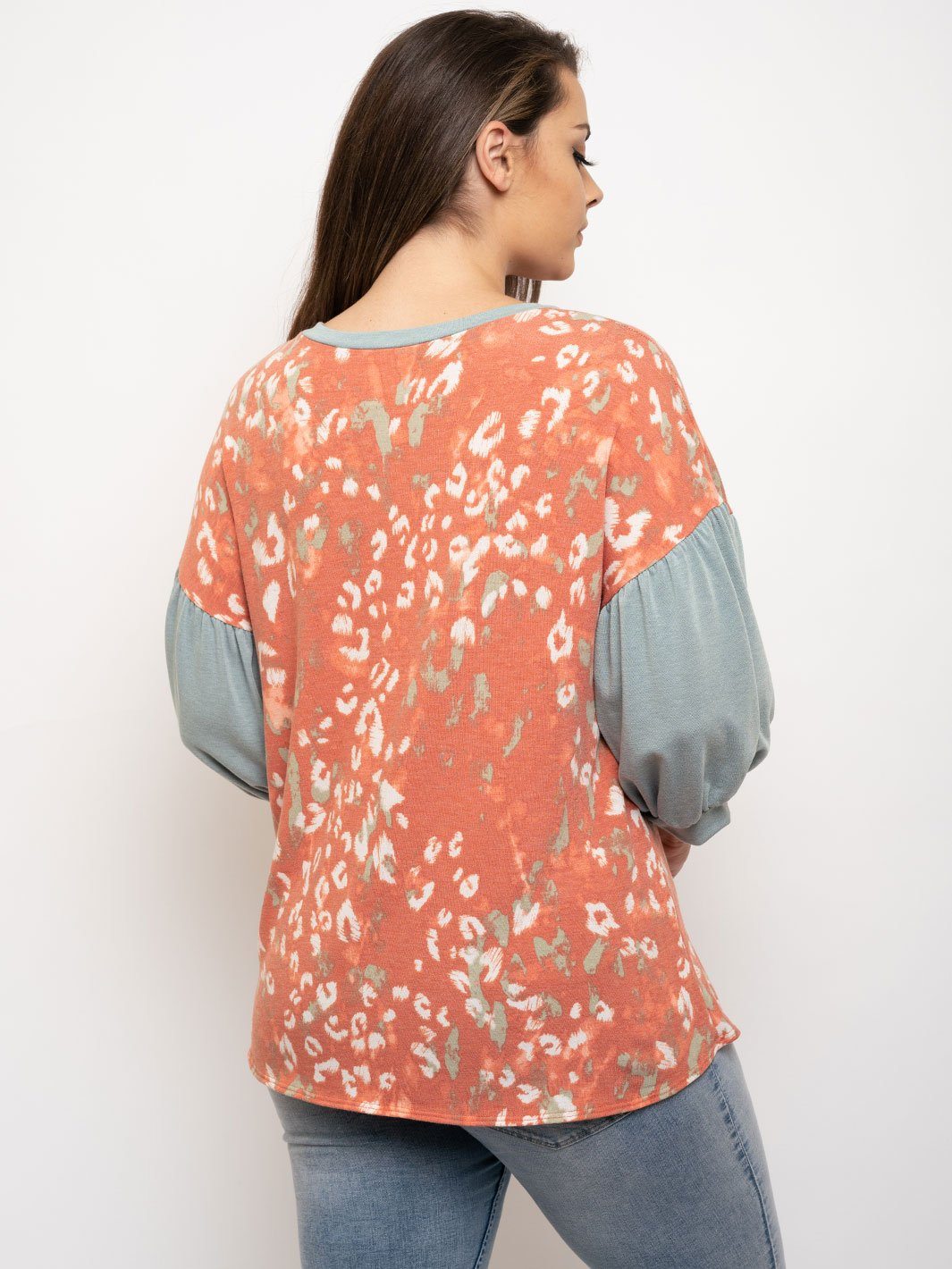PLUS SIZE FLORAL 3/4 SLEEVE TUNIC TOP