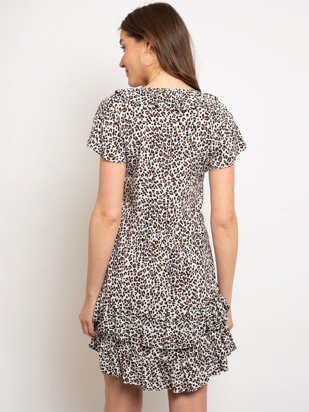 WOMENS RUFFLE LEOPARD PRINT MIDI DRESS