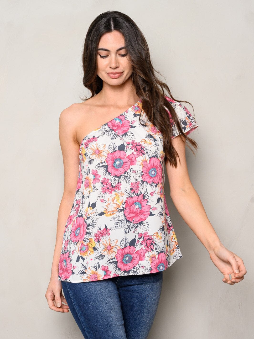 WOMEN'S ONE SHOULDER RUFFLE FLORAL TOP – Wholesalefashiontrends.com