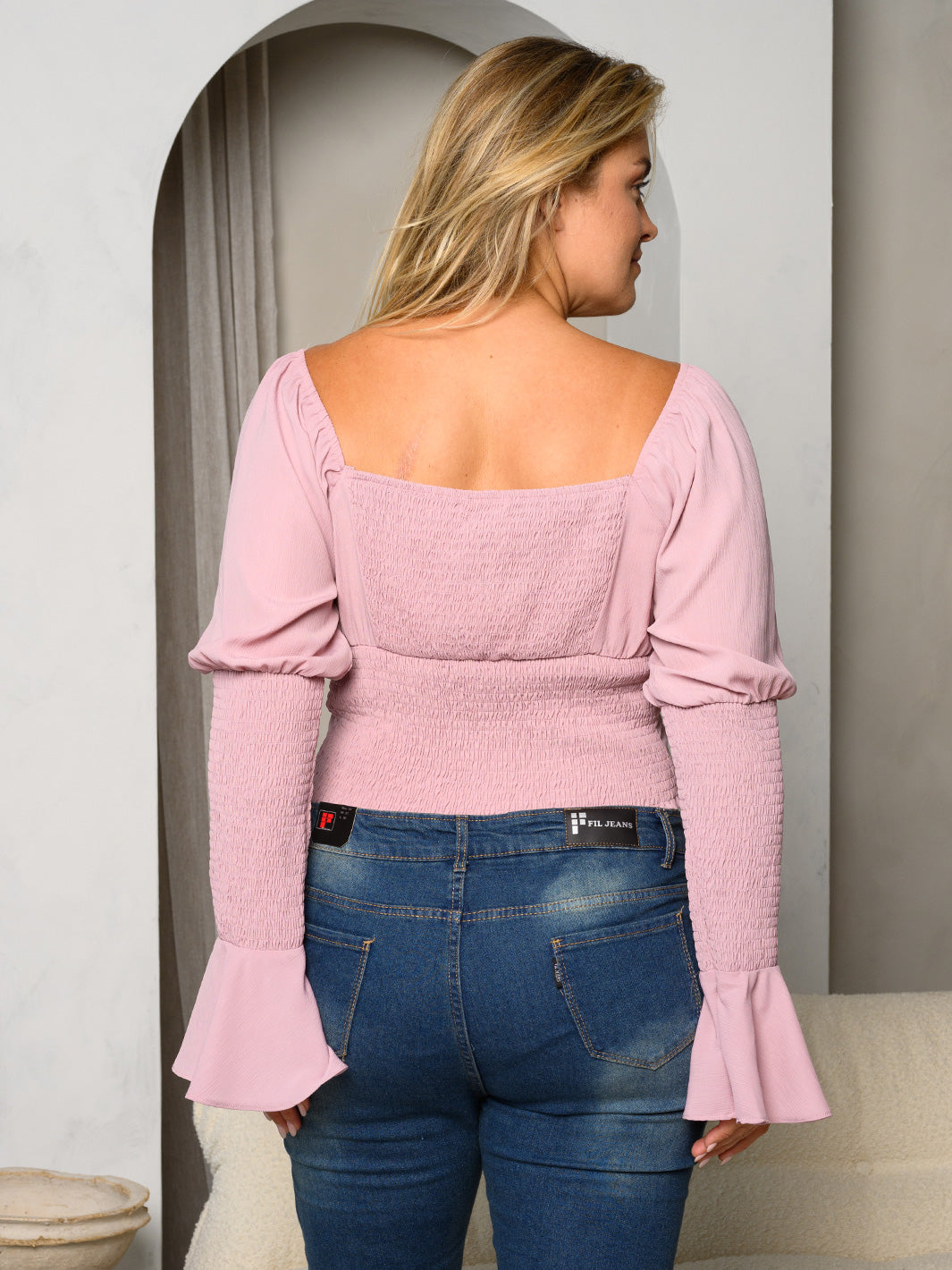 PLUS SIZE LONG BELL SLEEVE FRONT LACE UP CROP TOP