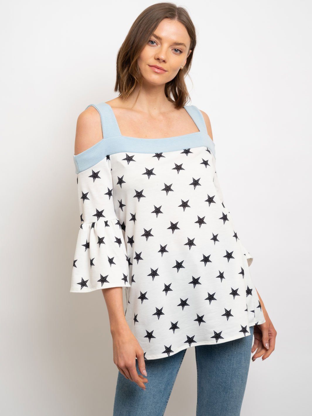 WOMENS' OFF SHOULDER STARS PRINT TOP