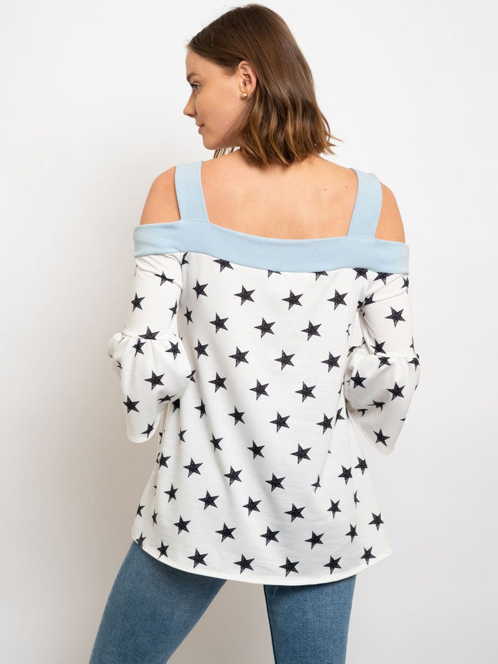 WOMENS' OFF SHOULDER STARS PRINT TOP
