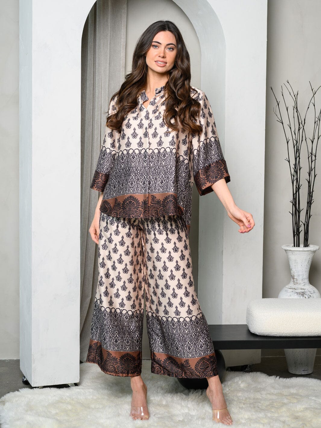 WOMEN'S SHORT SLEEVE TOP & PANTS MULTI PRINT SET