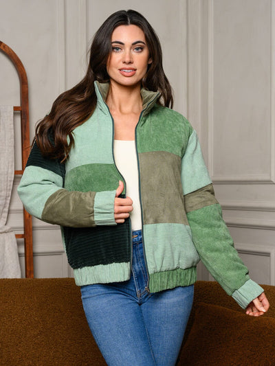WOMEN'S LONG SLEEVE COLORBLOCK PATCHED PUFF JACKET