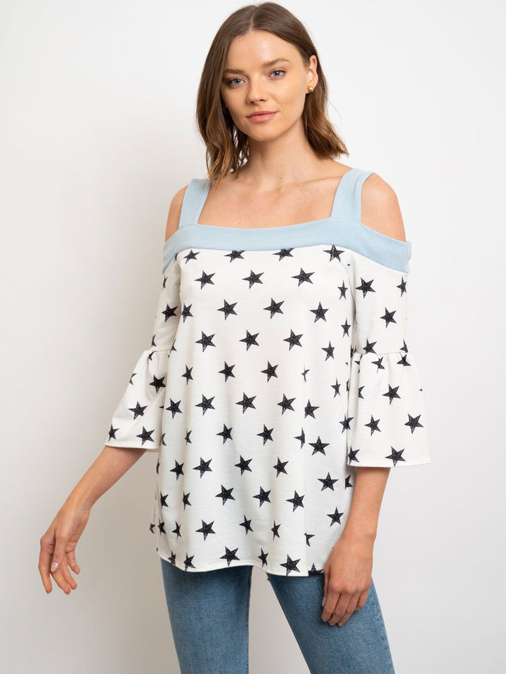 WOMENS' OFF SHOULDER STARS PRINT TOP