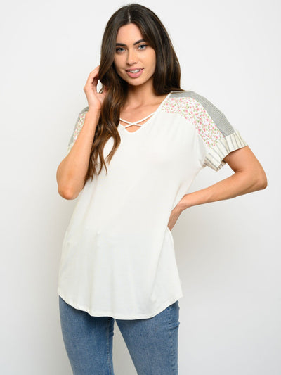 WOMEN'S SHORT SLEEVE FLORAL PRINT TOP