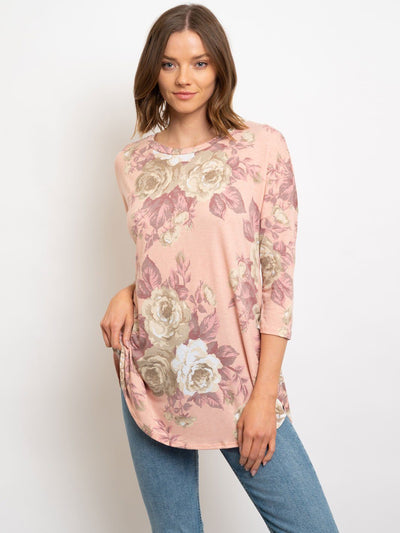 WOMEN'S 3/4 SLEEVE FLORAL TOP