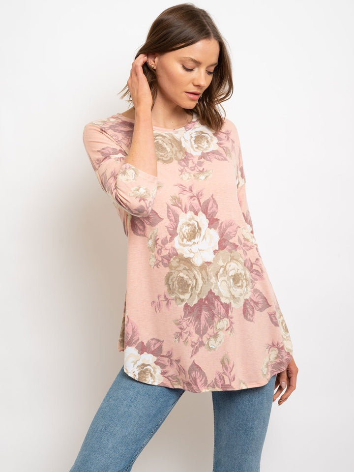 WOMEN'S 3/4 SLEEVE FLORAL TOP