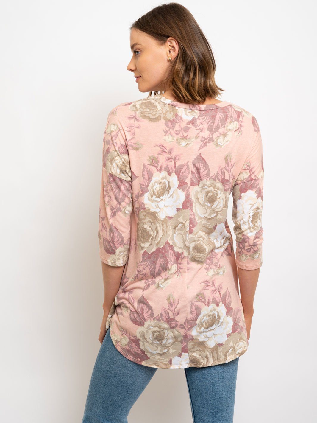 WOMEN'S 3/4 SLEEVE FLORAL TOP