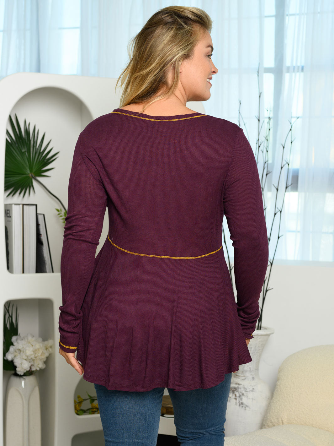 PLUS SIZE LONG BELL SLEEVE PEPLUM TUNIC TOP