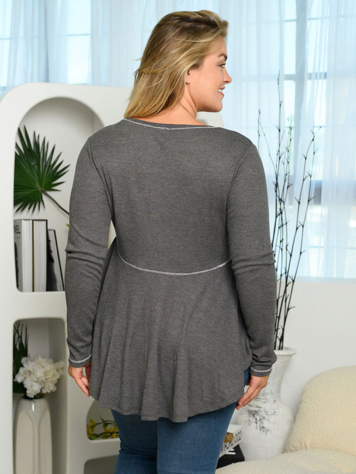 PLUS SIZE LONG BELL SLEEVE PEPLUM TUNIC TOP