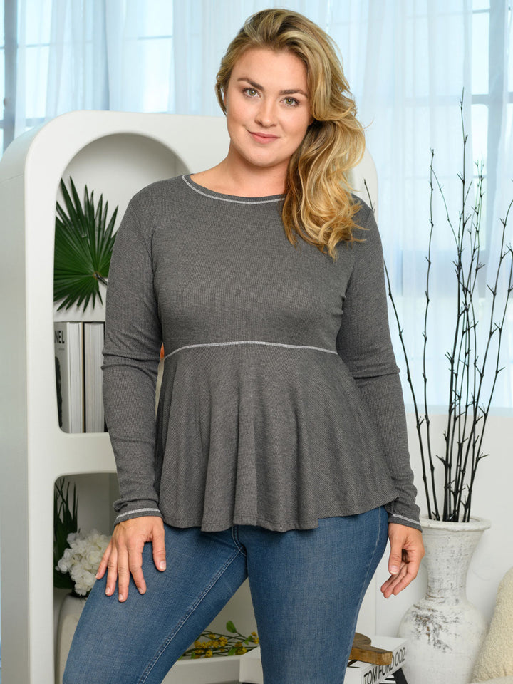 PLUS SIZE LONG BELL SLEEVE PEPLUM TUNIC TOP