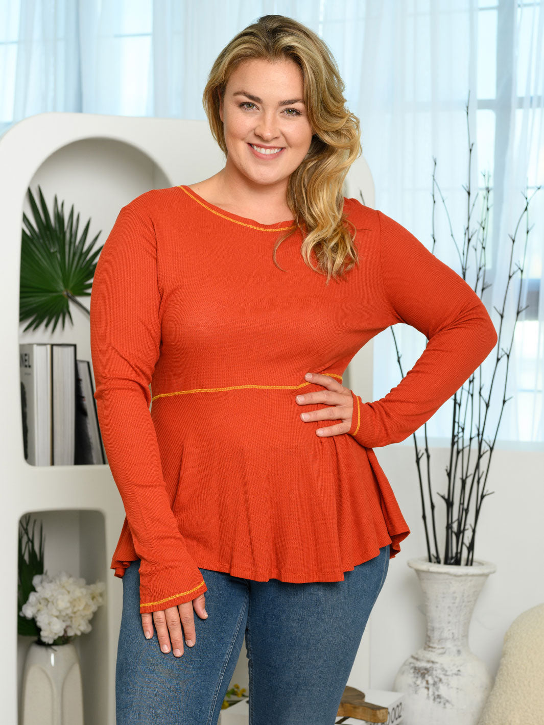 PLUS SIZE LONG BELL SLEEVE PEPLUM TUNIC TOP