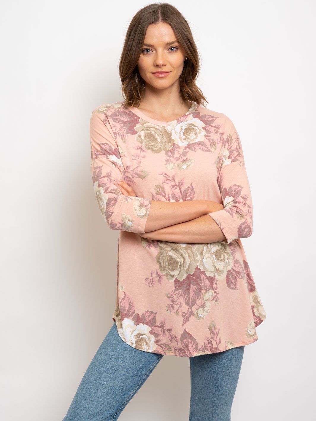 WOMEN'S 3/4 SLEEVE FLORAL TOP