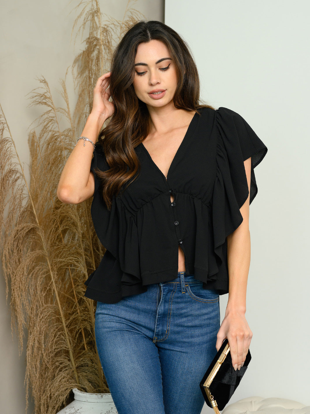 WOMEN'S SHORT RUFFLE BACK TIE TOP
