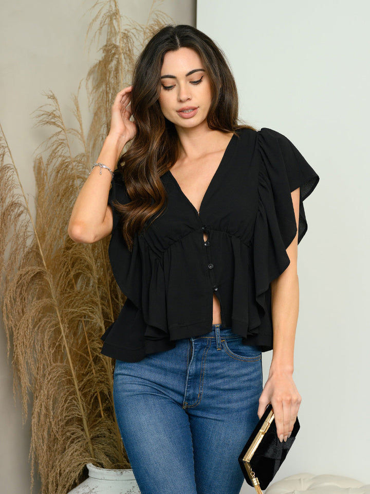 WOMEN'S SHORT RUFFLE BACK TIE TOP