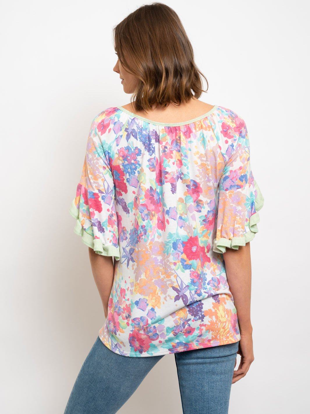 WOMEN'S RUFFLE SLEEVES FLORAL TOP