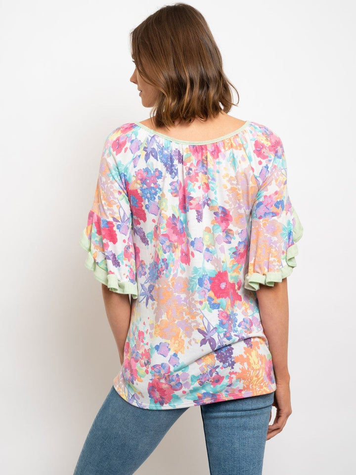 WOMEN'S RUFFLE SLEEVES FLORAL TOP