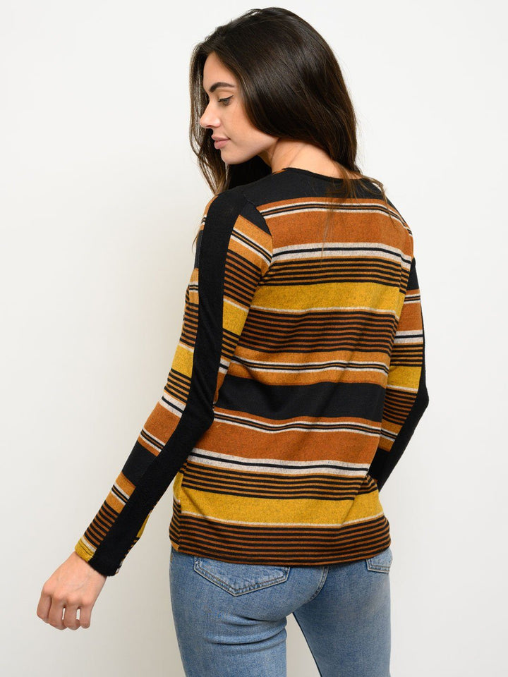WOMEN'S LONG SLEEVE STRIPES FRONT TIE TOP