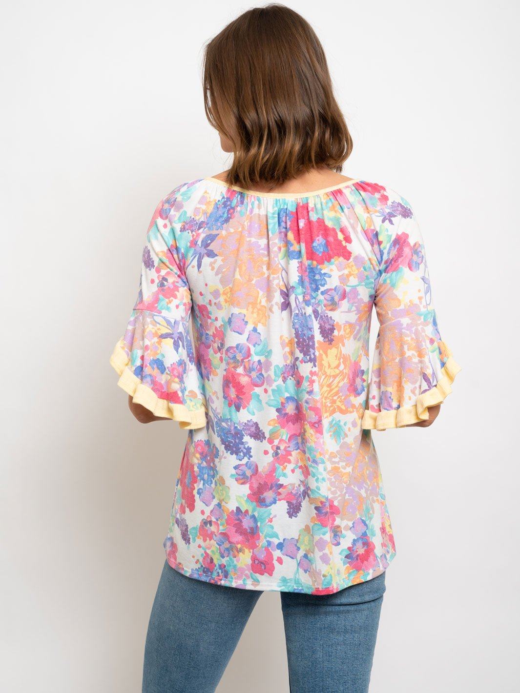 WOMEN'S RUFFLE SLEEVES FLORAL TOP