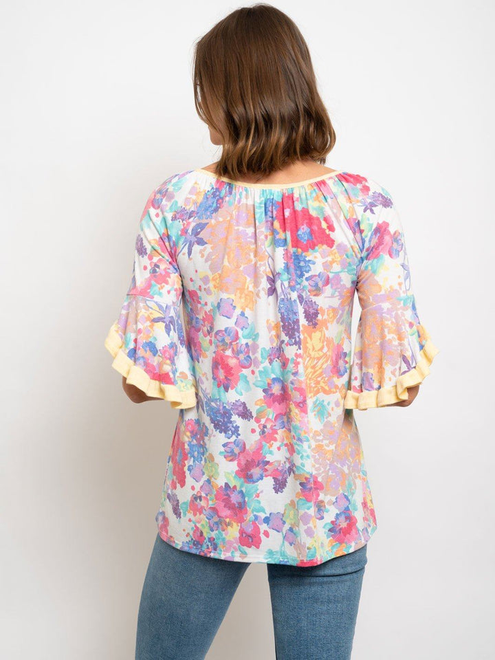 WOMEN'S RUFFLE SLEEVES FLORAL TOP
