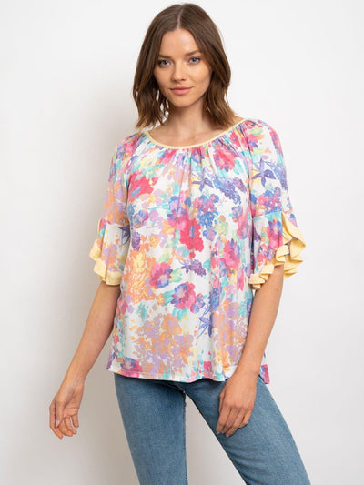 WOMEN'S RUFFLE SLEEVES FLORAL TOP