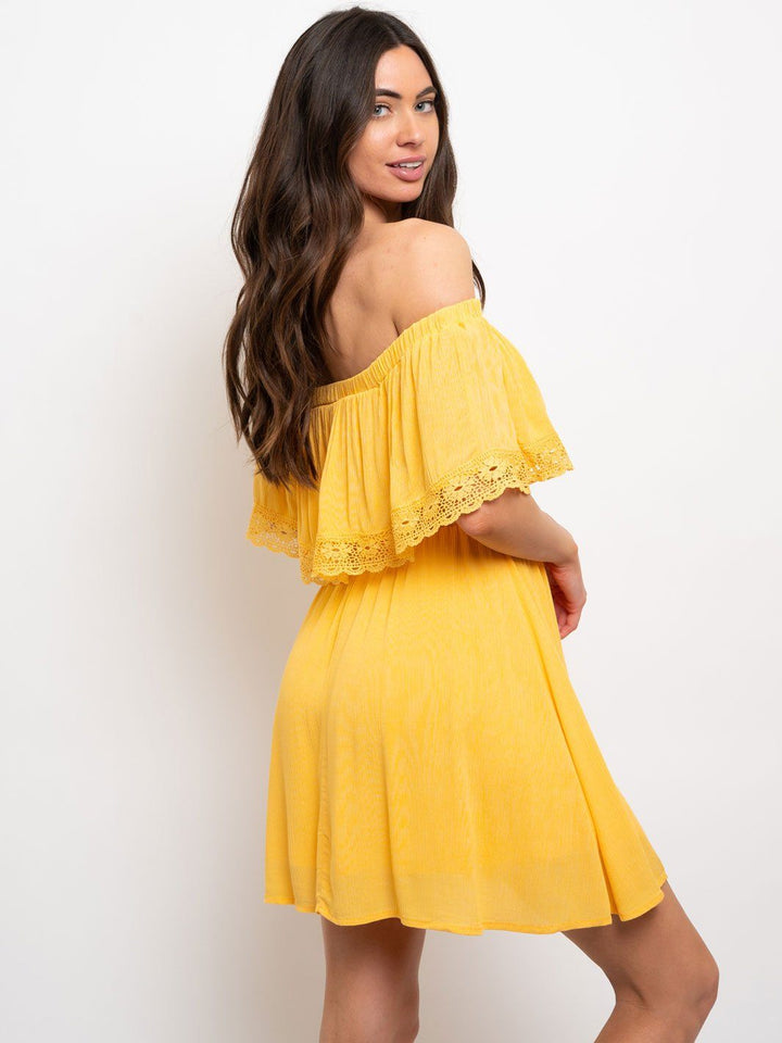 WOMEN'S OFF SHOULDER SMOCKED WAIST DRESS