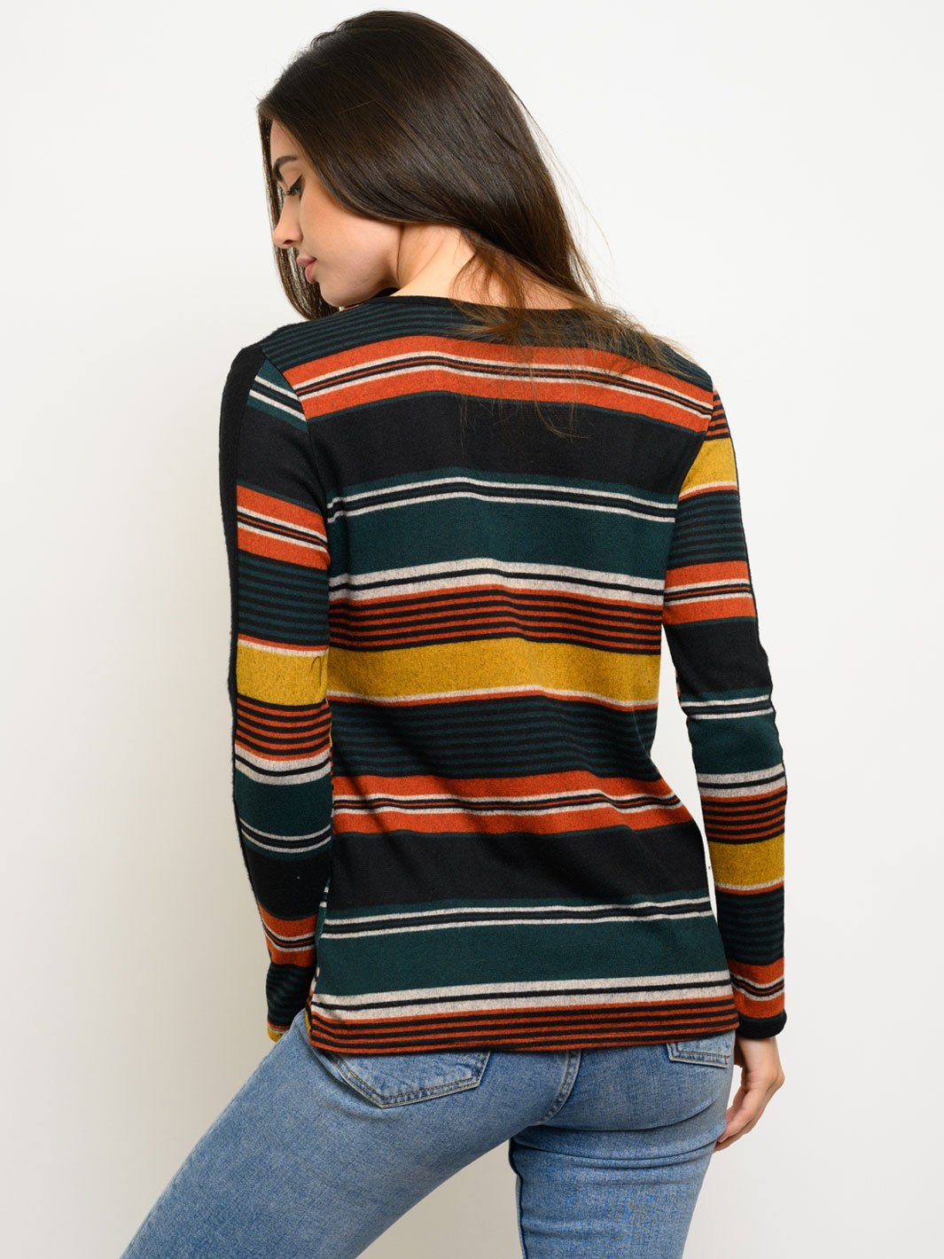 WOMEN'S LONG SLEEVE STRIPES FRONT TIE TOP