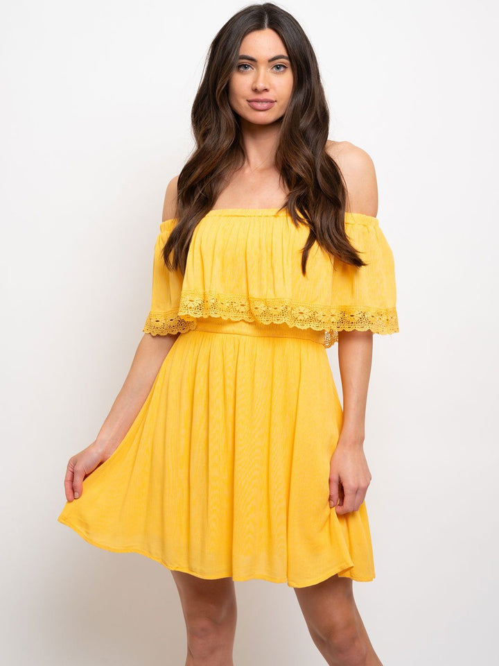 WOMEN'S OFF SHOULDER SMOCKED WAIST DRESS