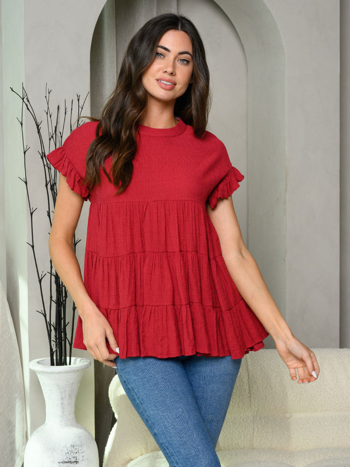Copy of WOMEN'S SHORT RUFFLE SLEEVE TIERED TUNIC TOP