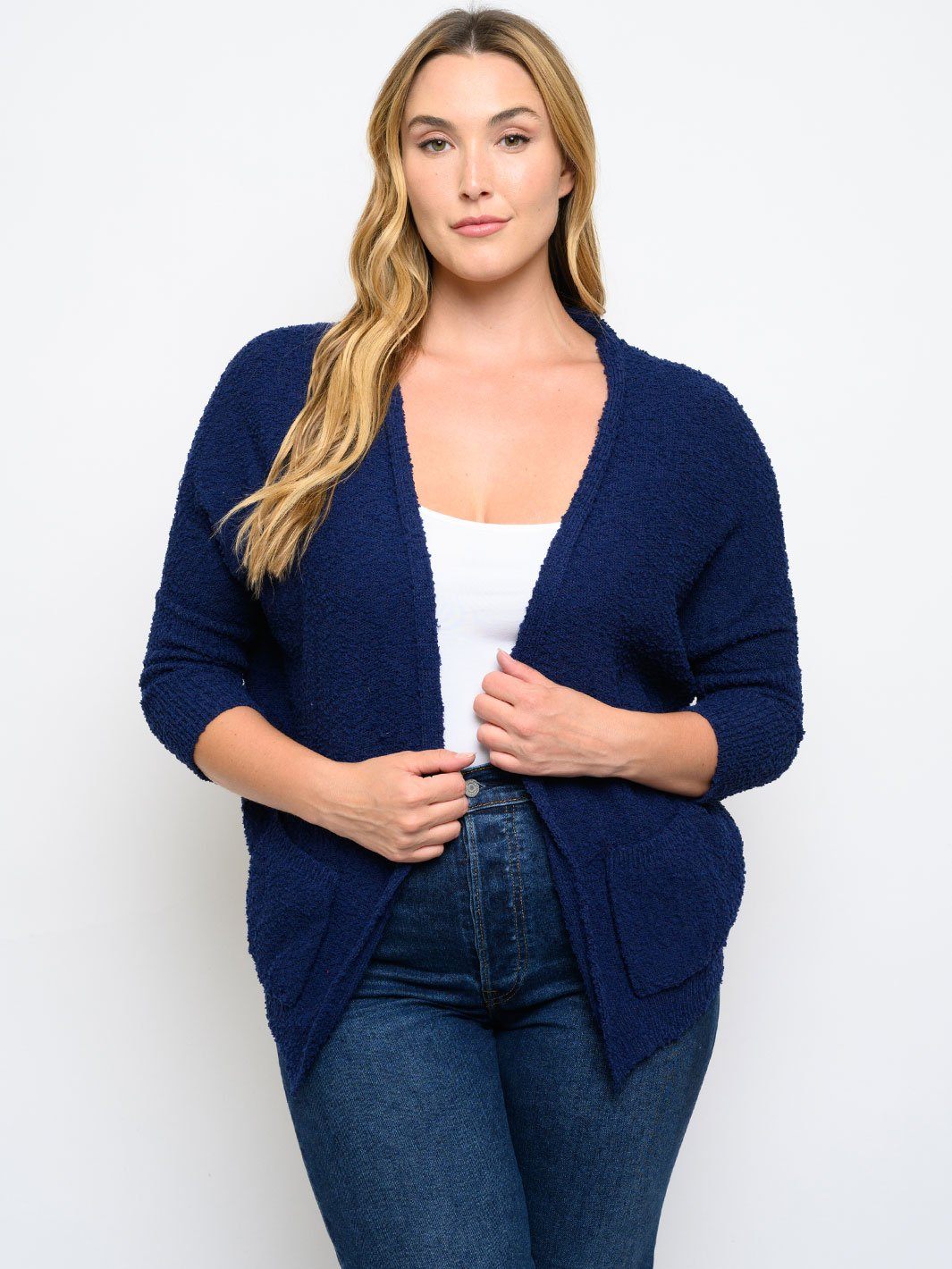 PLUS SIZE 3/4 SLEEVE CARDIGAN