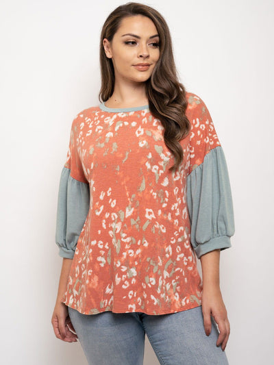 PLUS SIZE FLORAL 3/4 SLEEVE TUNIC TOP