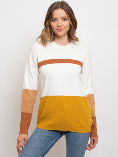 WOMEN'S LONG SLEEVE COLOR BLOCK SWEATER