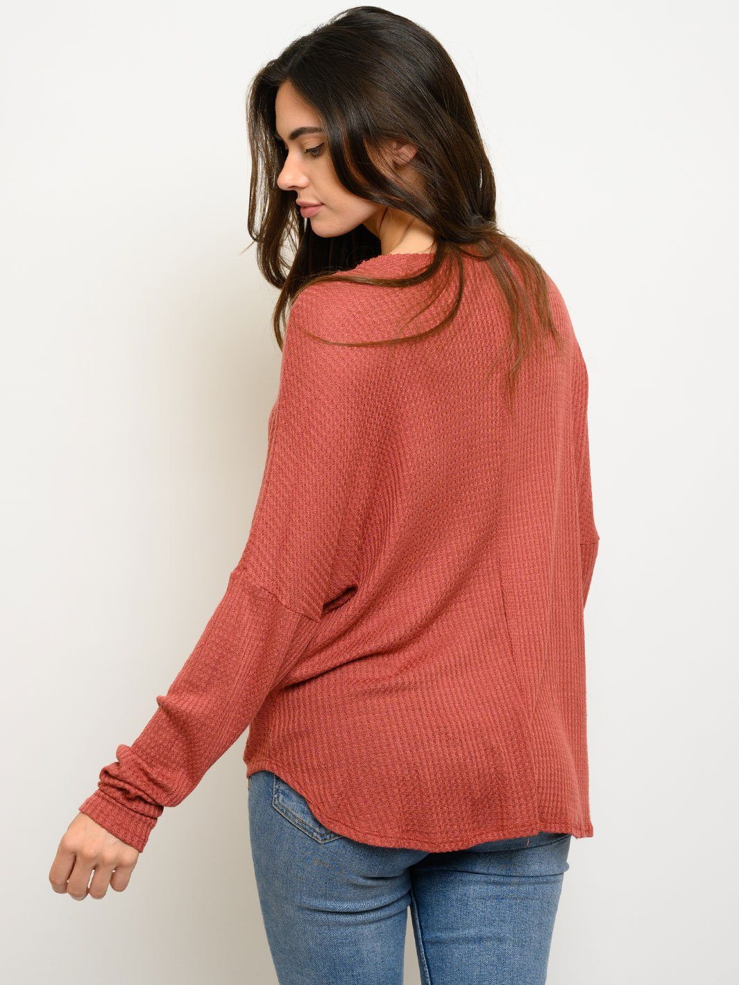 WOMEN'S BRUSHED WAFFLE BUTTON UP TOP