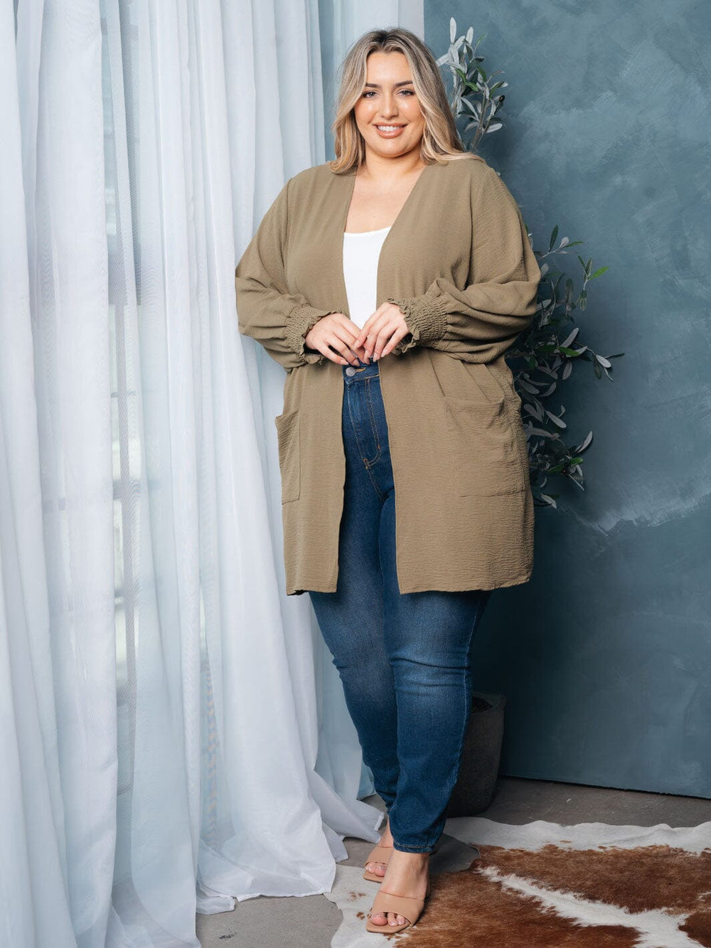 WOMEN'S LONG SLEEVE OPEN FRONT POCKETS CARDIGAN