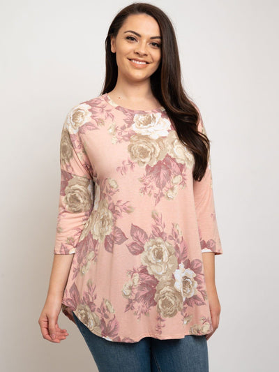PLUS SIZE 3/4 SLEEVES FLORAL TUNIC TOP