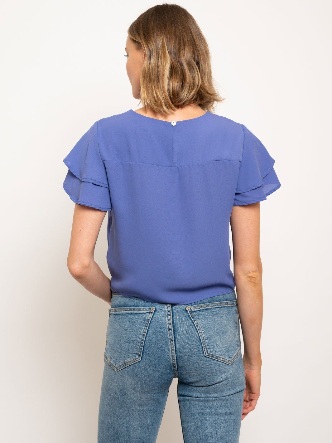 WOMEN'S FLUTTER DOUBLE SHORT SLEEVE FRONT TIE TOP