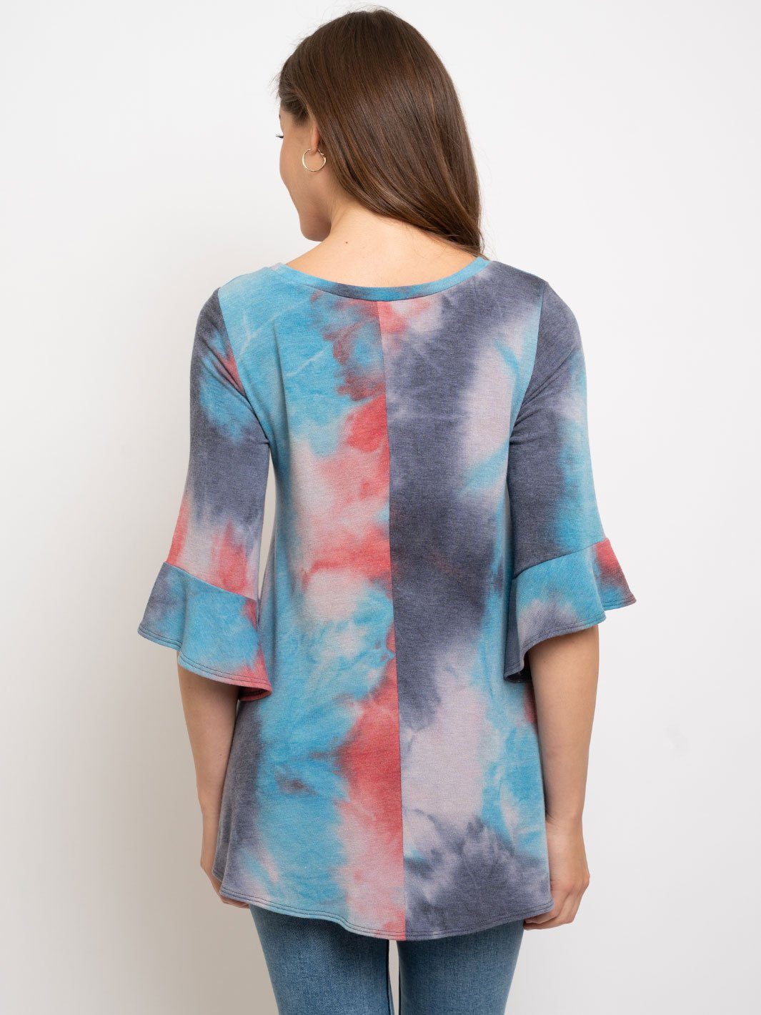 WOMEN'S MULTI 3/4 RUFFLE SLEEVE TUNIC TOP