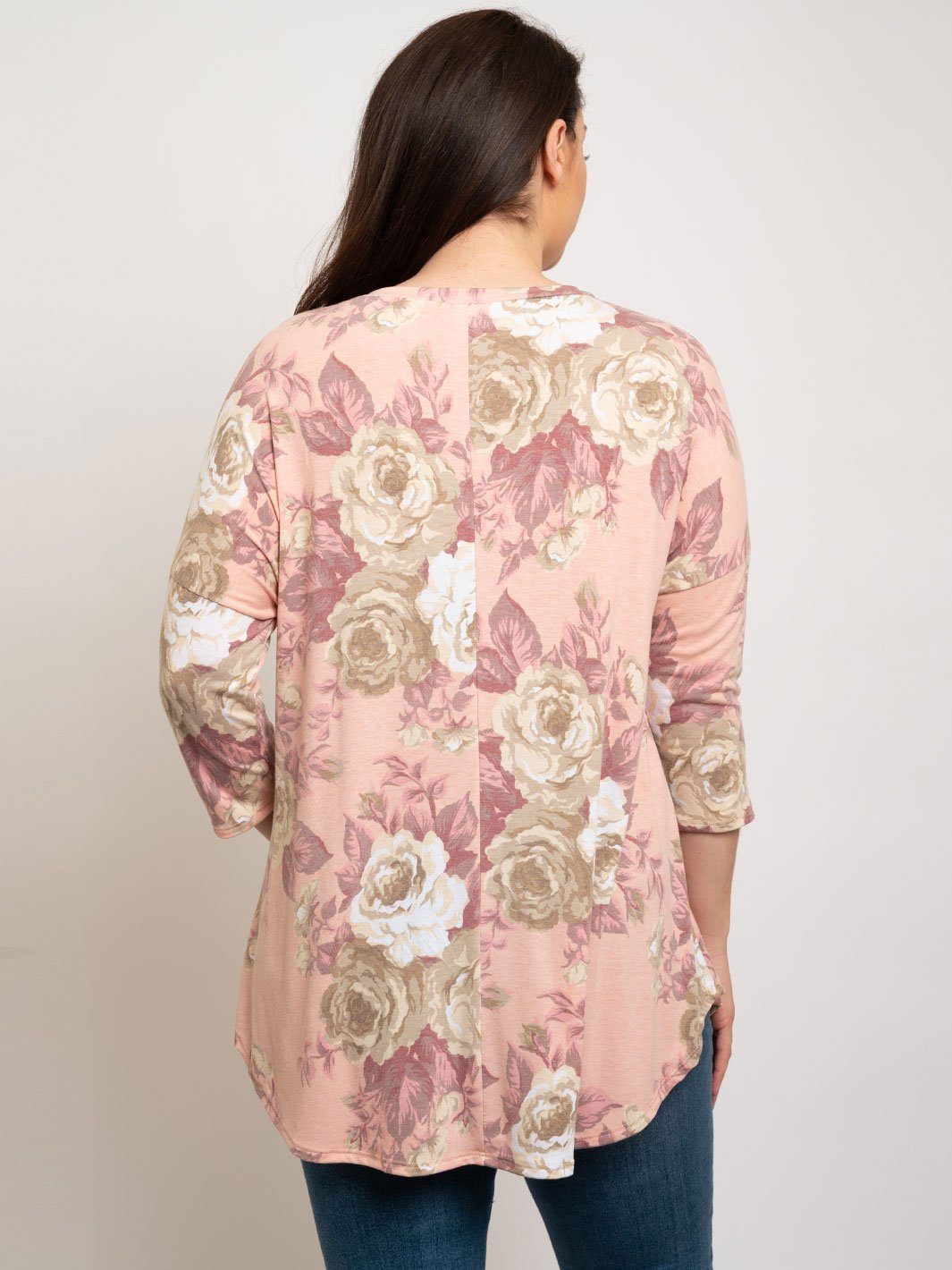 PLUS SIZE 3/4 SLEEVES FLORAL TUNIC TOP