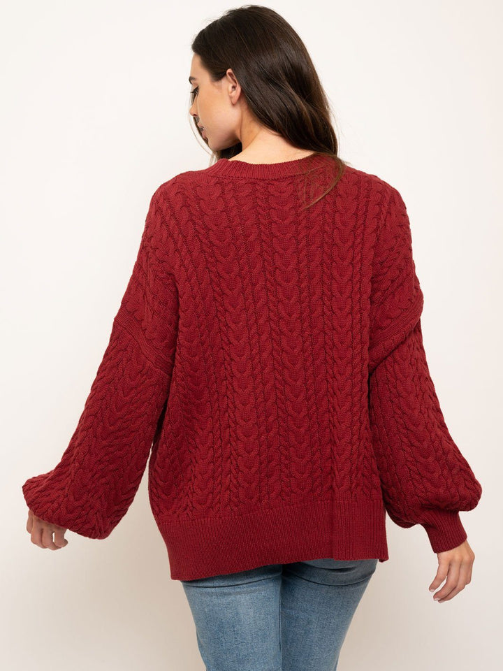 WOMEN'S BALLOON SLEEVES CABLE KNIT SWEATER