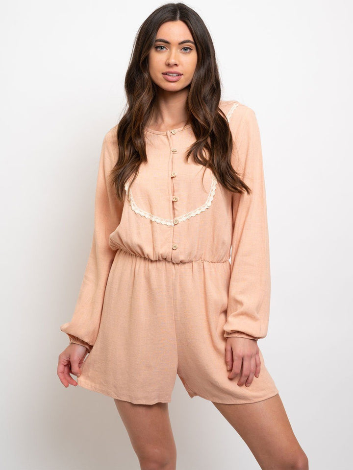 WOMEN'S LONG SLEEVE BUTTON DETAIL ROMPER