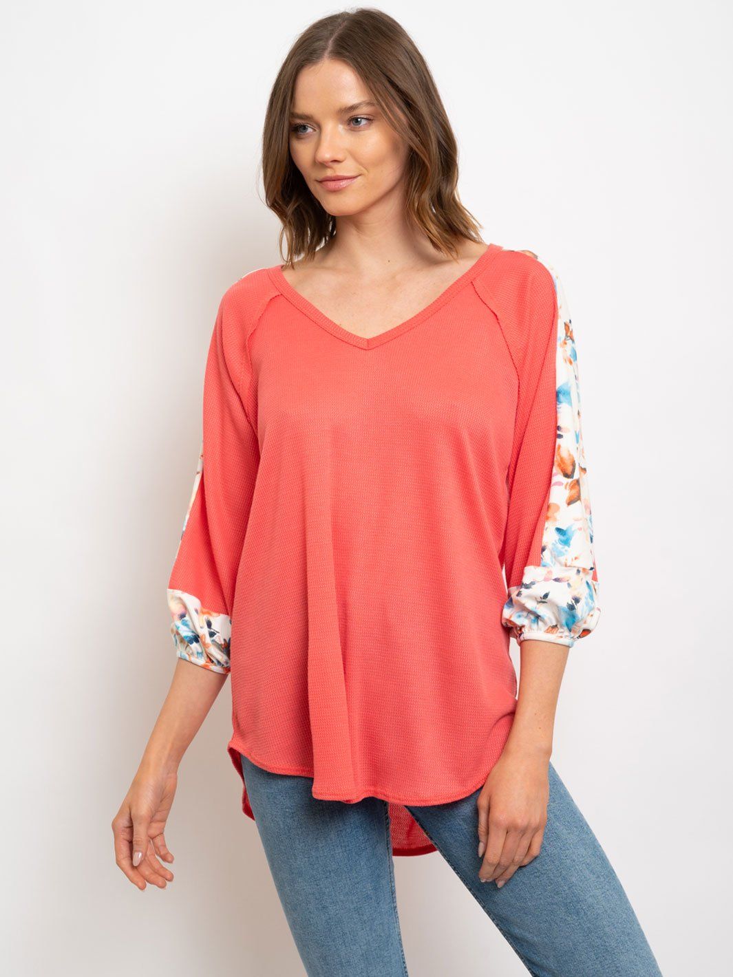 WOMEN'S FLORAL PRINT SLEEVES TOP