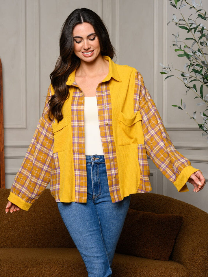 WOMEN'S LONG SLEEVE BUTTON UP COLORBLOCK TOP