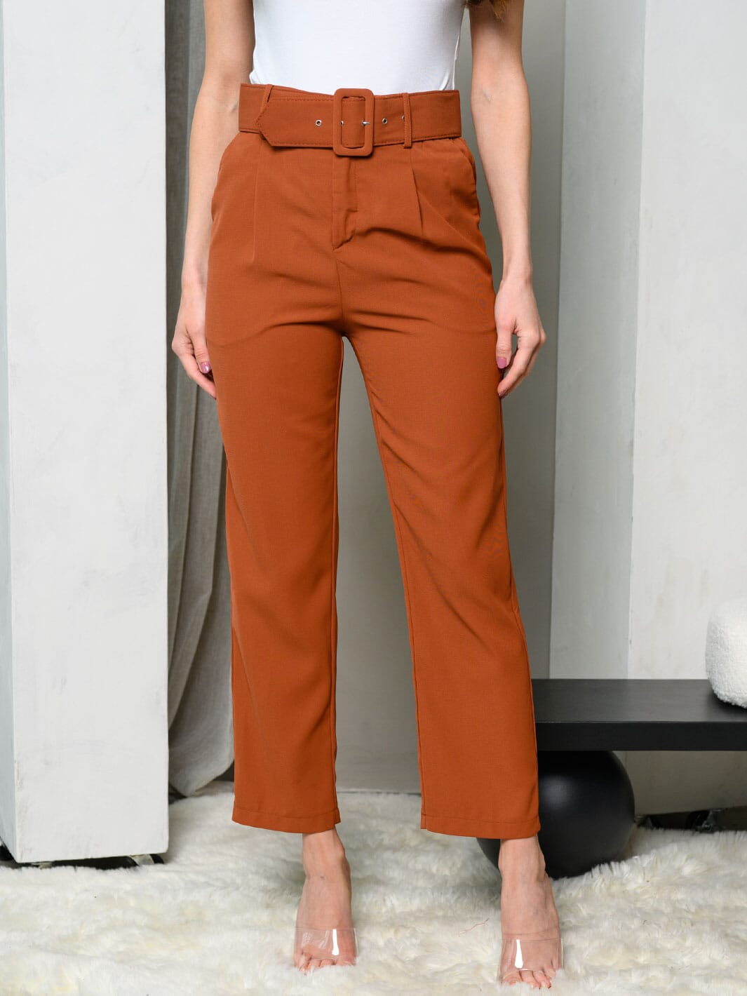 WOMEN'S WIDE LEG BELTED PANTS