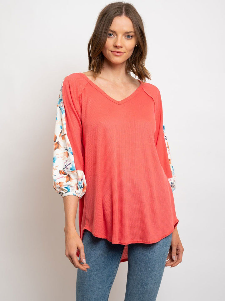 WOMEN'S FLORAL PRINT SLEEVES TOP