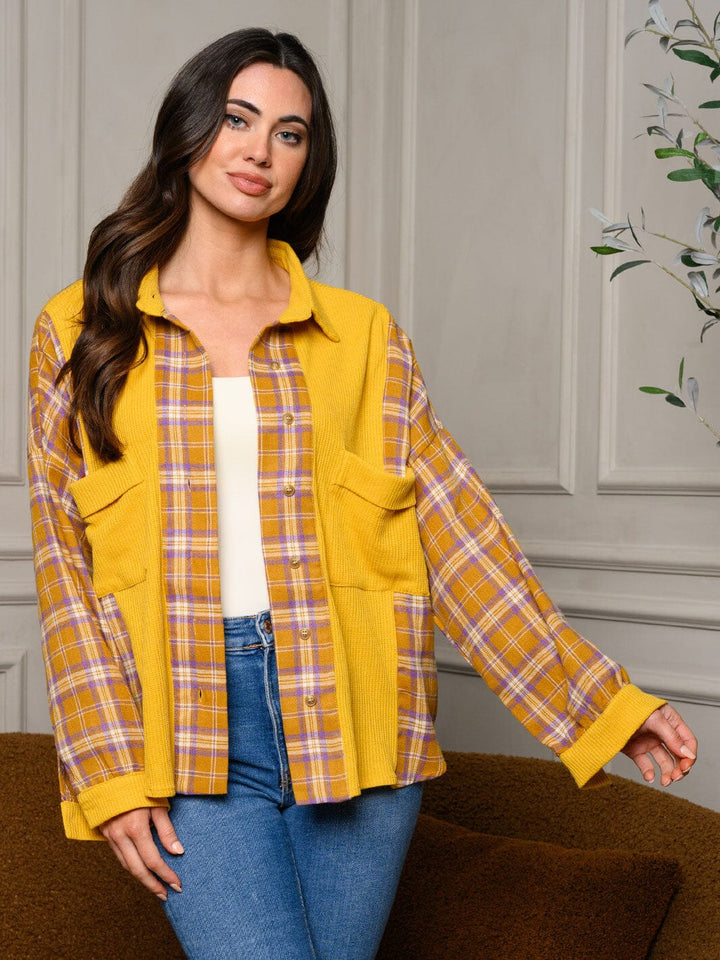 WOMEN'S LONG SLEEVE BUTTON UP COLORBLOCK TOP