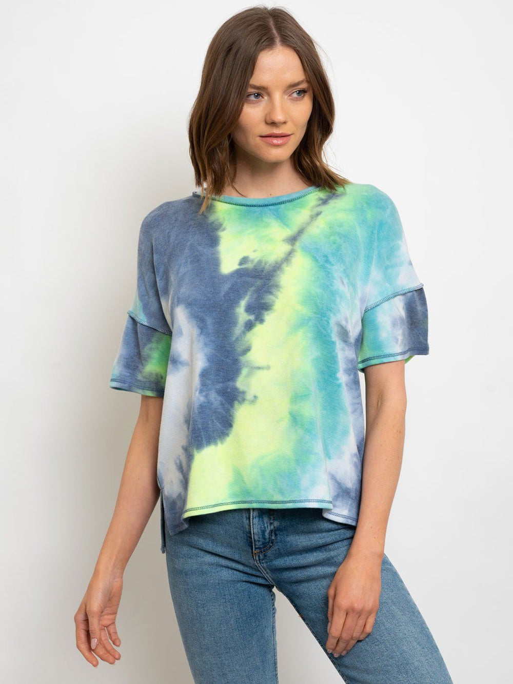 WOMEN'S RUFFLE SLEEVE TIE DYE TOP