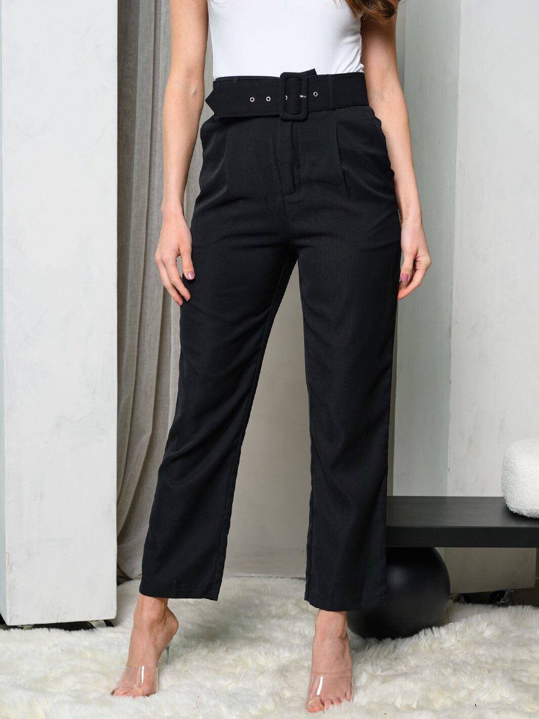 WOMEN'S WIDE LEG BELTED PANTS