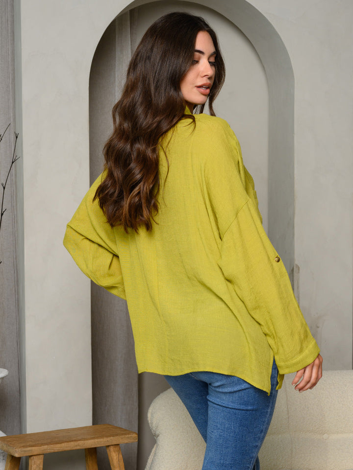 WOMEN'S LONG SLEEVE BUTTON UP SOLID TOP