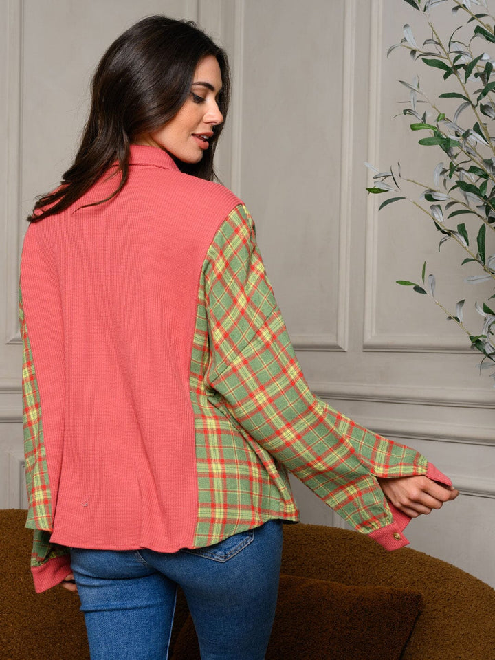 WOMEN'S LONG SLEEVE BUTTON UP COLORBLOCK TOP